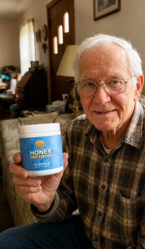 Robert holding a bottle of Honey Protocol